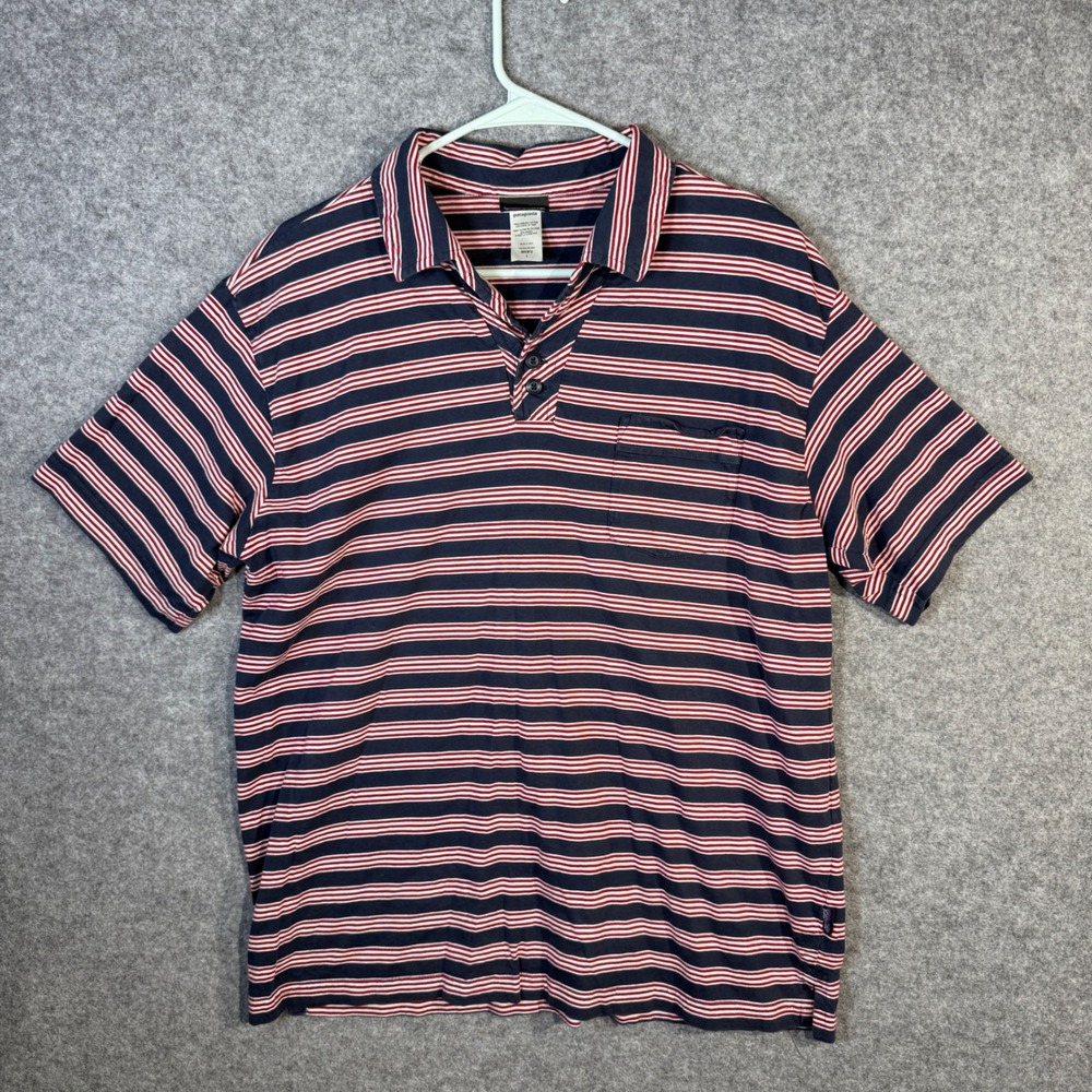 Patagonia Organic Cotton Striped‎ Polo Shirt Men's Size L Short Sleeve
